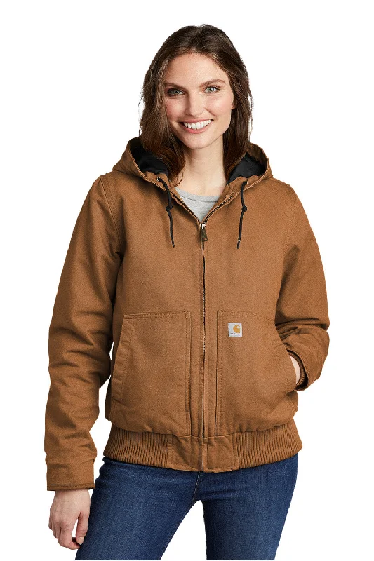 Carhartt Womens Active Washed Duck Full Zip Hooded Jacket - Carhartt Brown