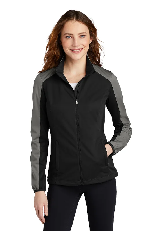 Port Authority Womens Active Wind & Water Resistant Full Zip Jacket - Deep Black/Steel Grey