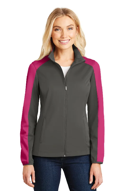 Port Authority Womens Active Wind & Water Resistant Full Zip Jacket - Steel Grey/Azalea Pink - Closeout