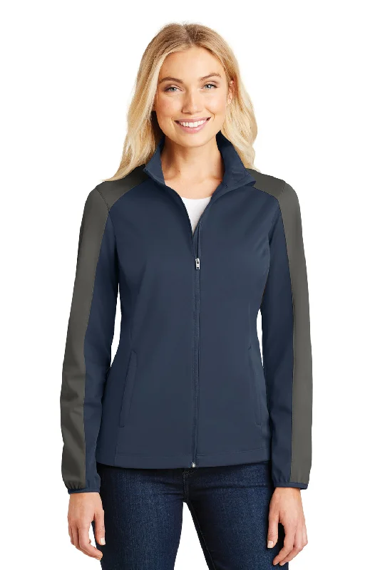 Port Authority Womens Active Wind & Water Resistant Full Zip Jacket - Dress Navy Blue/Steel Grey - Closeout