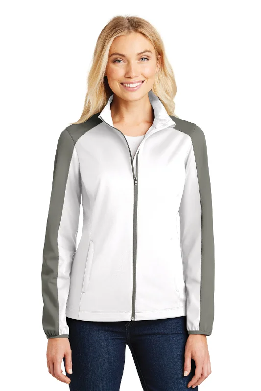 Port Authority Womens Active Wind & Water Resistant Full Zip Jacket - White/Rogue Grey - Closeout