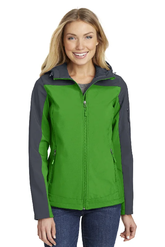 Port Authority Womens Core Wind & Water Resistant Full Zip Hooded Jacket - Vine Green/Battleship Grey - Closeout