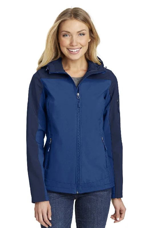 Port Authority Womens Core Wind & Water Resistant Full Zip Hooded Jacket - Night Sky Blue/Dress Navy Blue - Closeout