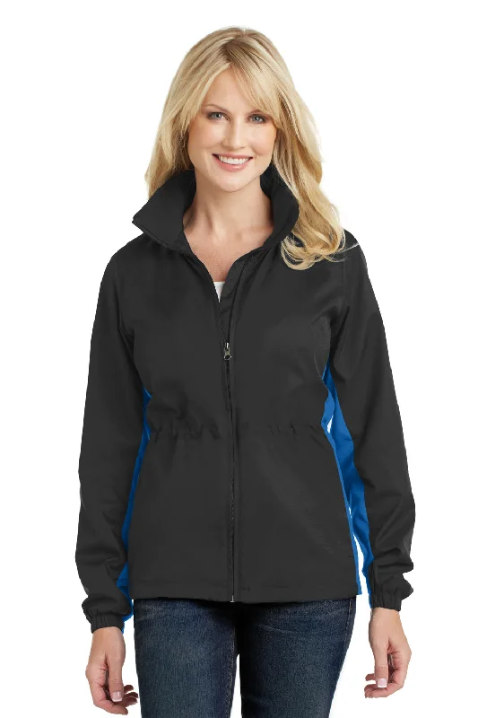 Port Authority Womens Core Wind & Water Resistant Full Zip Jacket - Black/Imperial Blue - Closeout