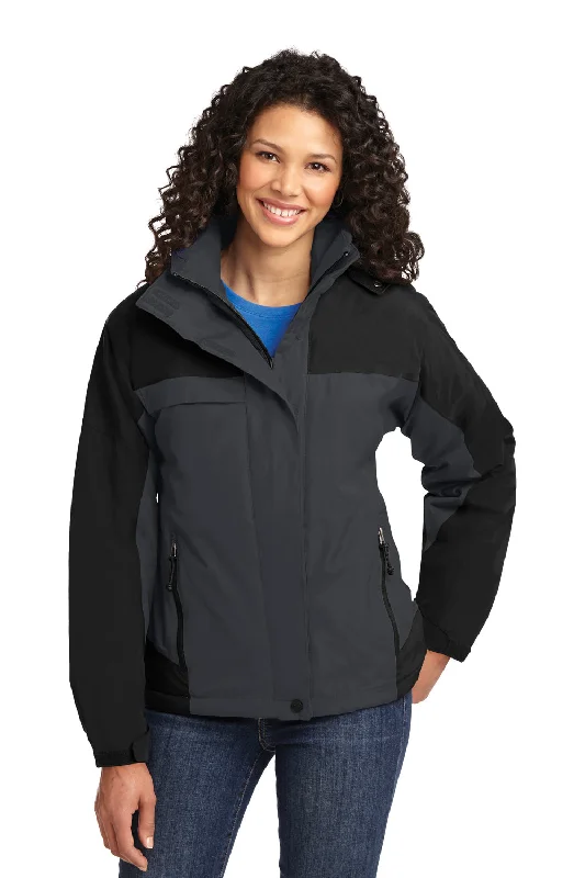 Port Authority Womens Nootka Waterproof Full Zip Hooded Jacket - Graphite Grey/Black - Closeout