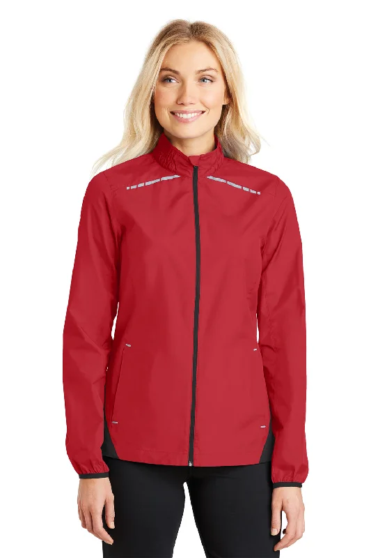 Port Authority Womens Zephyr Reflective Hit Wind & Water Resistant Full Zip Jacket - Rich Red/Deep Black - Closeout