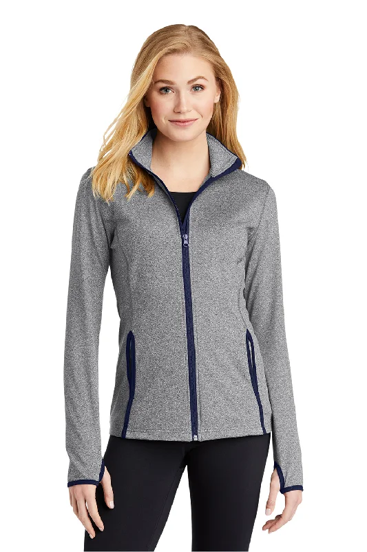 Sport-Tek Womens Sport-Wick Moisture Wicking Full Zip Jacket - Heather Charcoal Grey/True Navy Blue