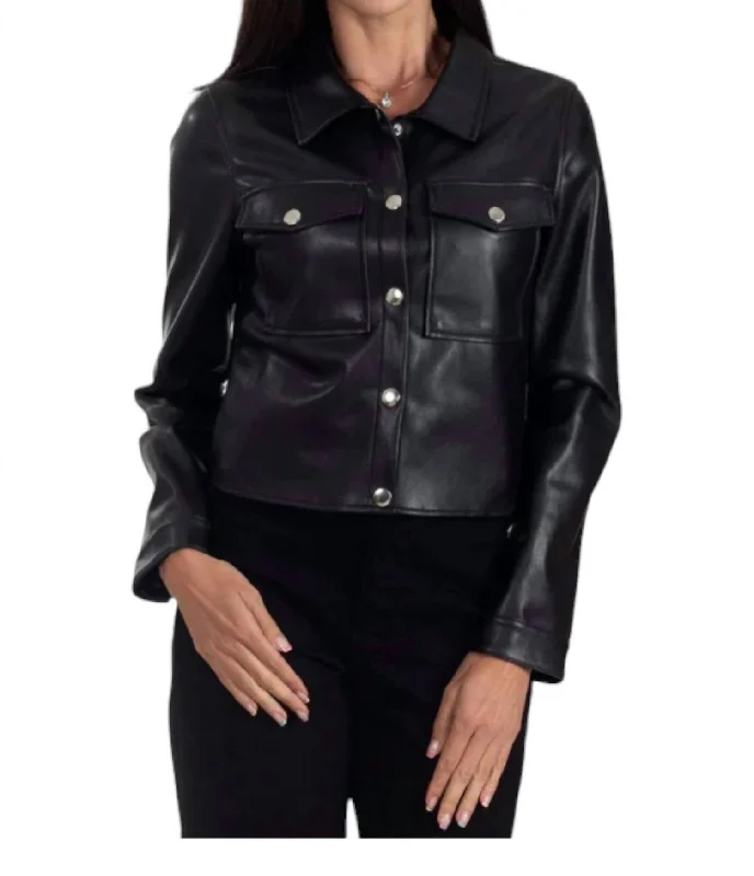 Women's Synthetic Leather Jacket In Black