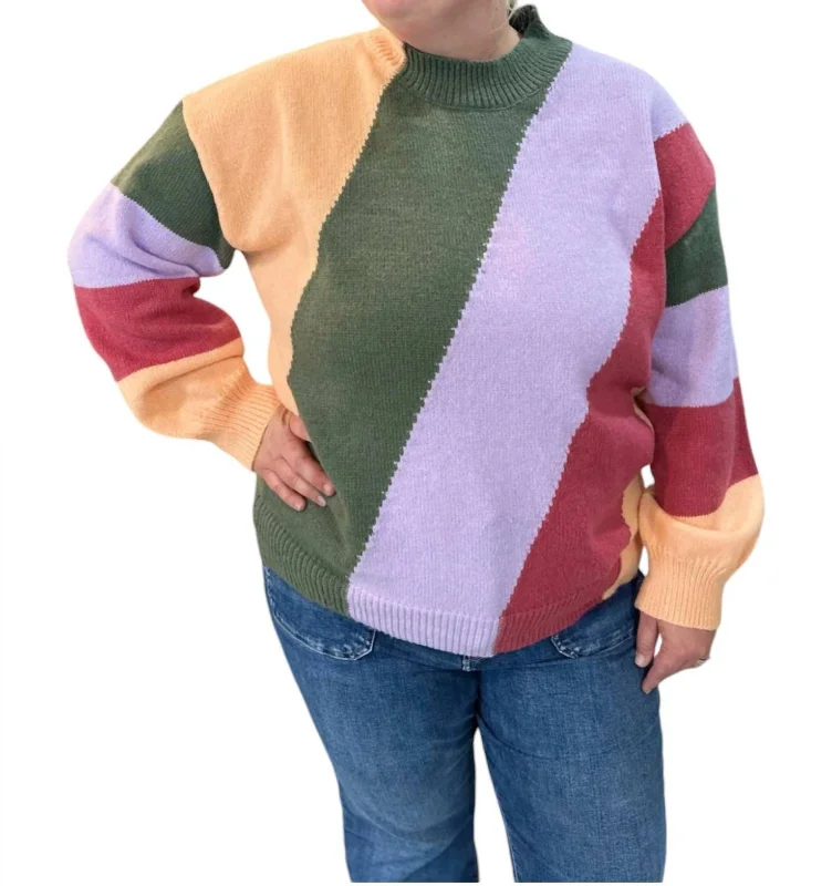 Crewneck Long Sleeve Knitted Sweater In Multicolor