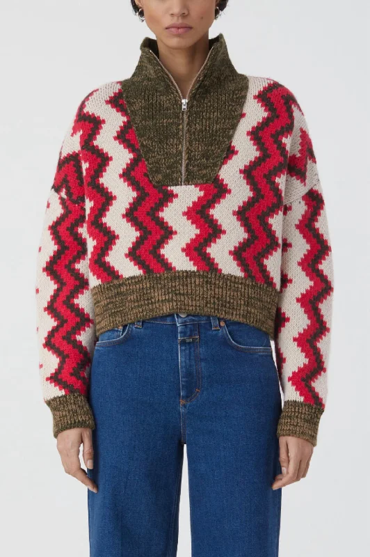 Cropped Half Zip Sweater In Multi