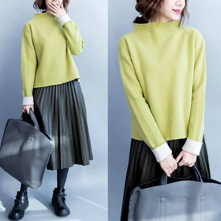 Green short wool sweaters turtle neck womens knited cashmere pullover top