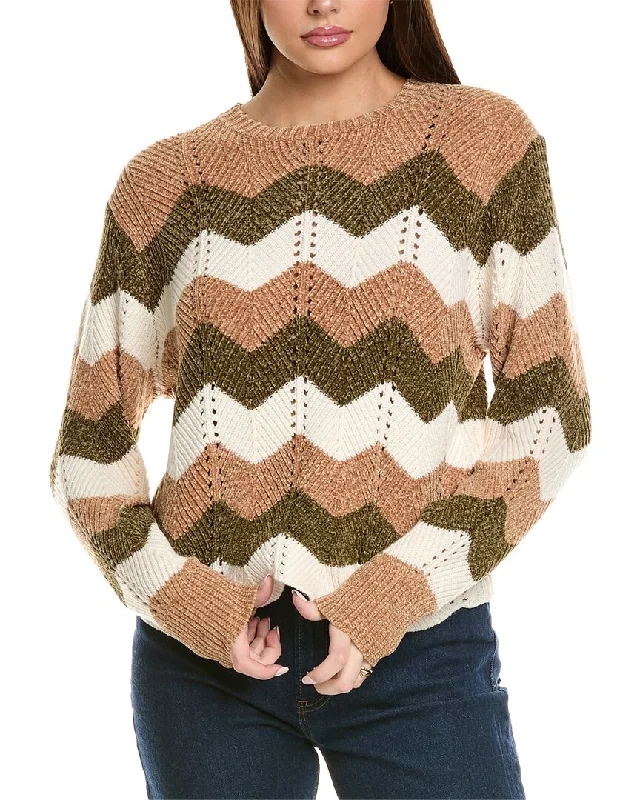 Michael Stars Lakin Chevron Stripe Cropped Wool-Blend Sweater