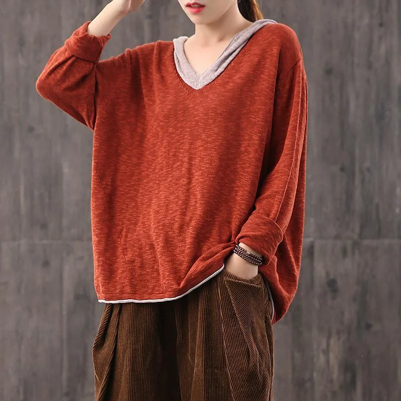 Oversize Color Patchwork Hooded Sweater