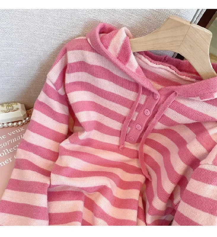 Pink striped sweater jacket for women      S4823