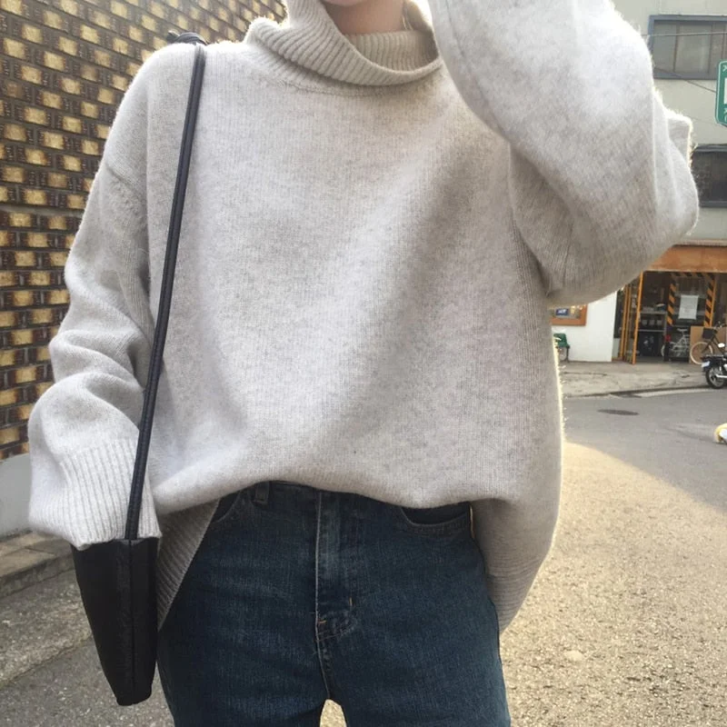 Solid Sweater Women Turtleneck Sweater Female