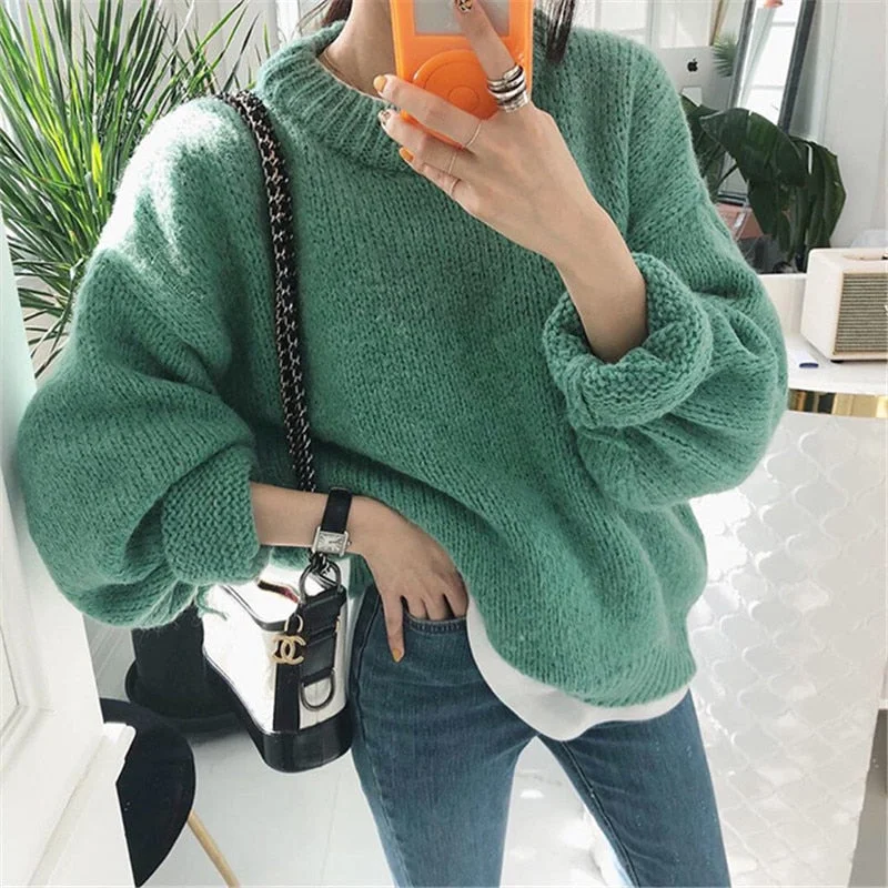 Sweater Women Winter Solid O