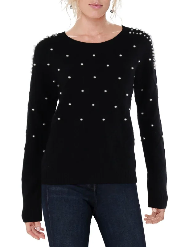 Womens Pearl Diamond Stitch Crewneck Sweater