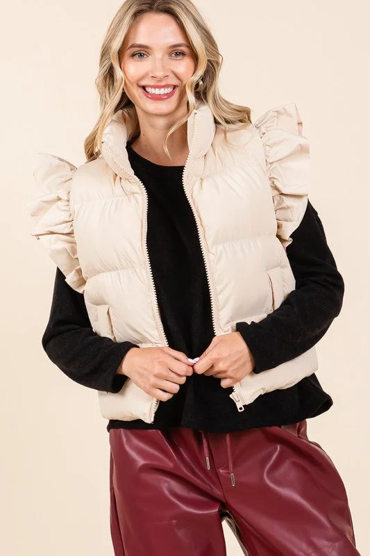 Ruffled Sleeve Puffer Vest