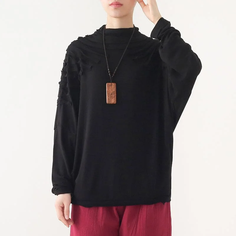 Autumn Retro Irregular Patchwork Cotton Knitted T-Shirt