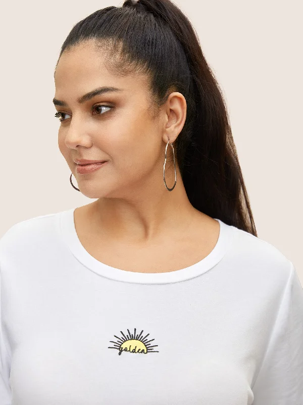 Cotton Sun Embroidered Round Neck T-shirt