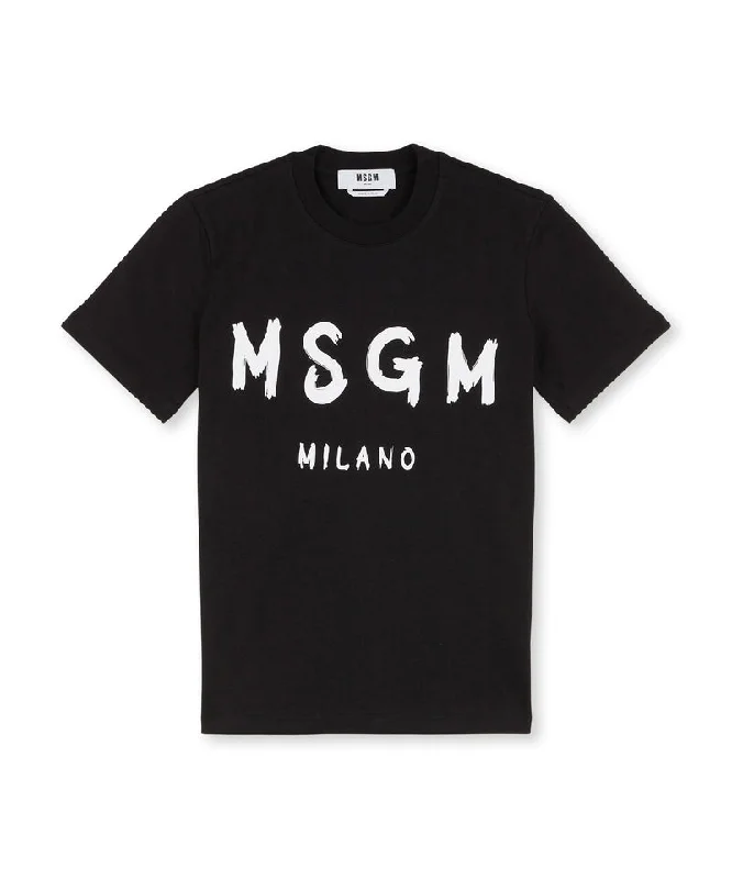 Cotton T-shirt in solid colour with logo BLACK