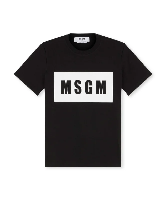 Crew neck T-shirt with MSGM box logo BLACK