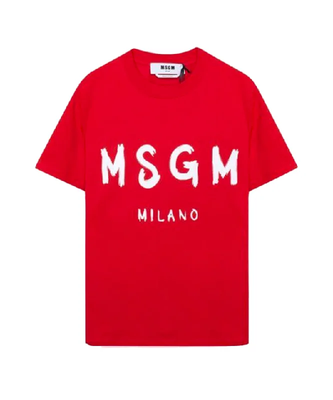 Cotton T-shirt in solid colour with logo RED