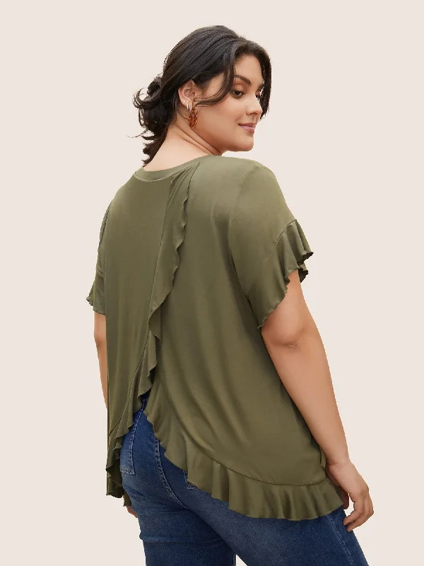 Round Neck Back Wrap Ruffles T-shirt