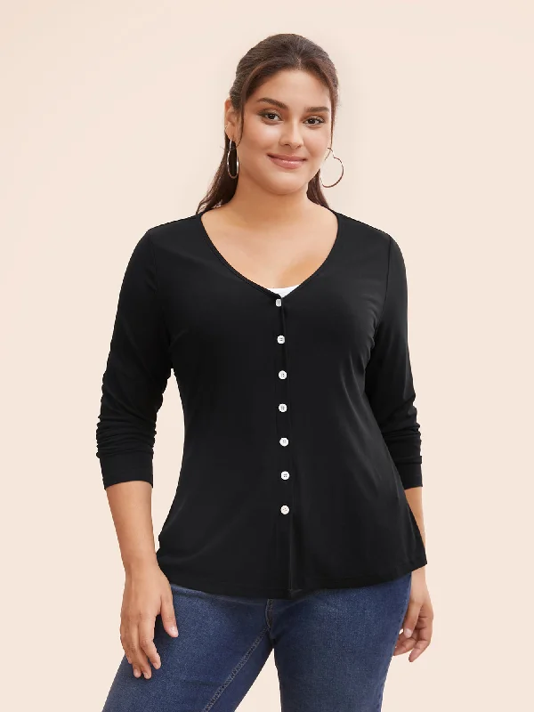 Supersoft Essentials Button Up Rib Knit T-shirt