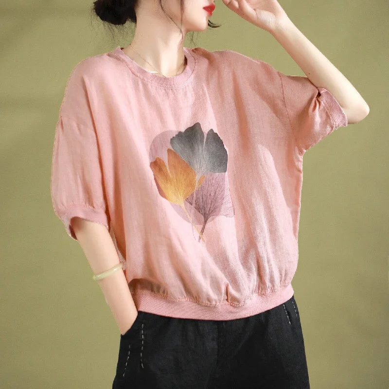 Women Retro Casual Loose Linen T-Shirt