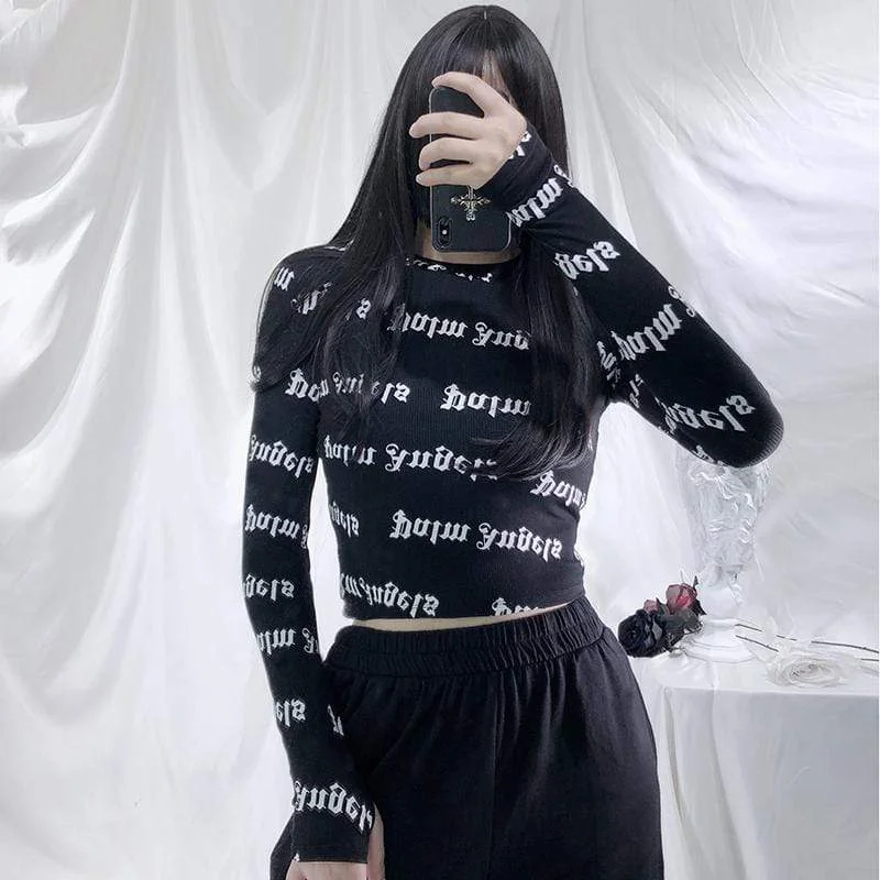 Women's Gothic Long Sleeved Letters Skinny T-shirts