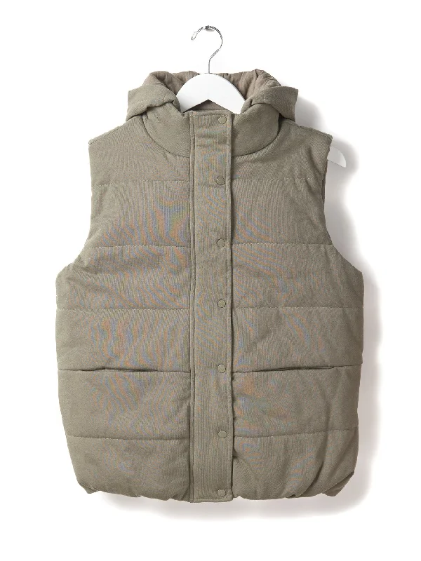 Adult Hooded Puffer Vest - Army Green