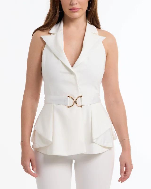 BEBE Womans Tailored Peplum Halter Vest