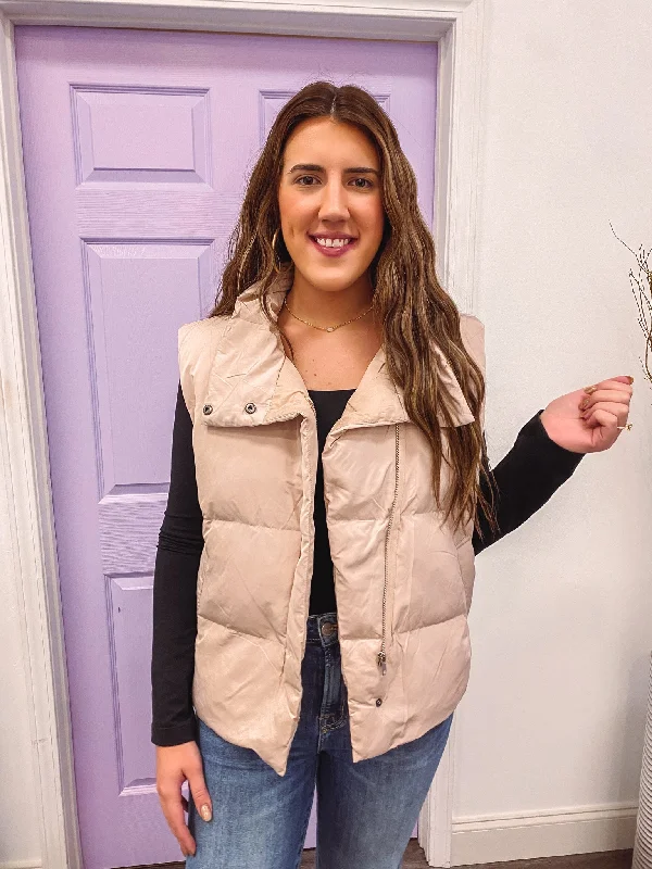 True Statement Beige Puffer Vest