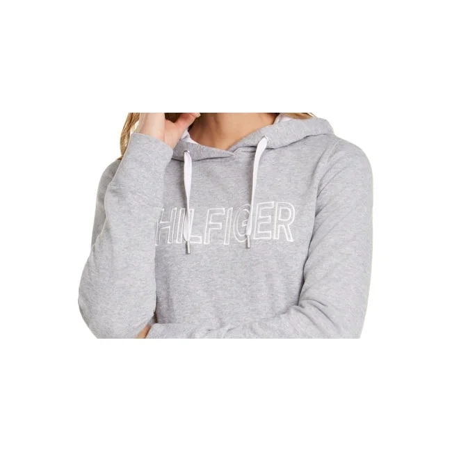 Tommy Hilfiger Women's Sport Logo Cropped Hoodie Silver Size Xx-Large