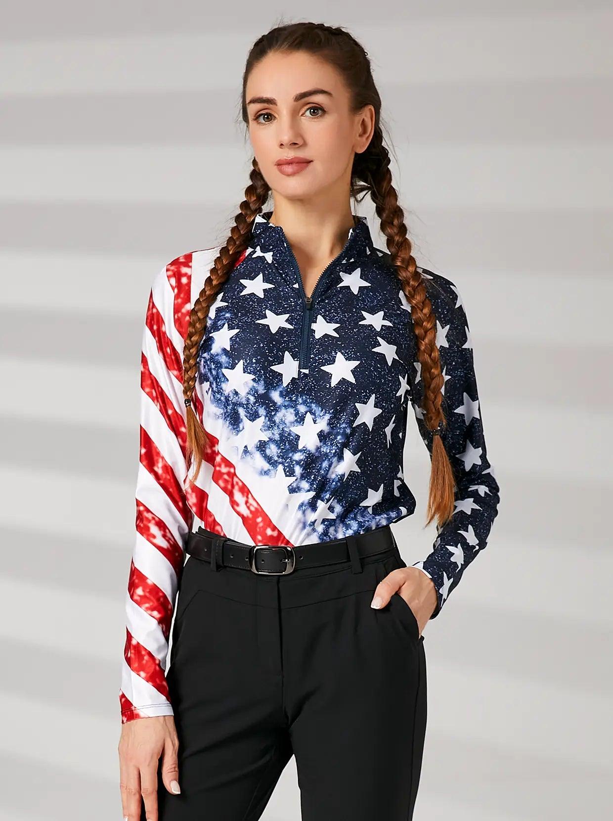 American Flag Quarterzip Long Sleeve Polo - Suitable for Workout