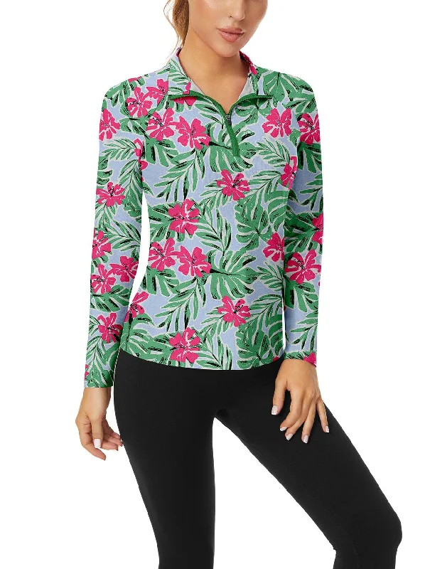 Floral Quarter-zip Long-sleeve Golf Polo Shirt for Women