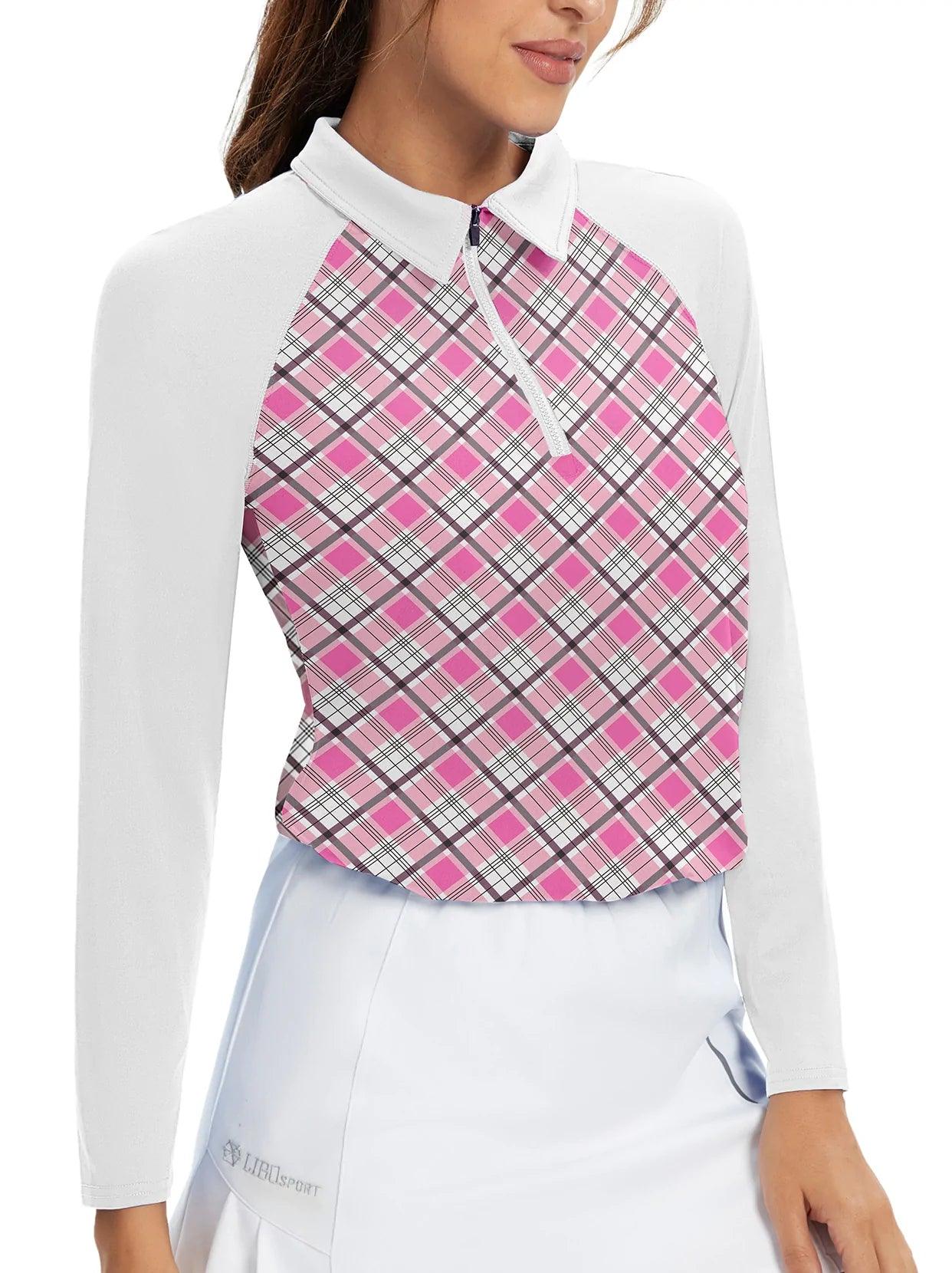 Pink Argyle Long-sleeve Patchwork Polo Shirt