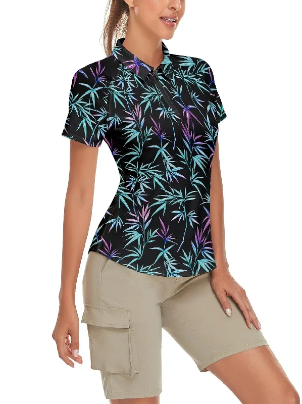 Blue and Purple Bamboo Short-sleeve Golf Polo for Women