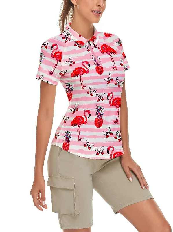 Pink Flamingo Short-sleeve Golf Polo for Ladies