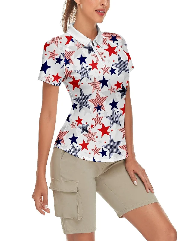 Multicolor Stars Quarter-Zip Short-sleeve Golf Polo for Women