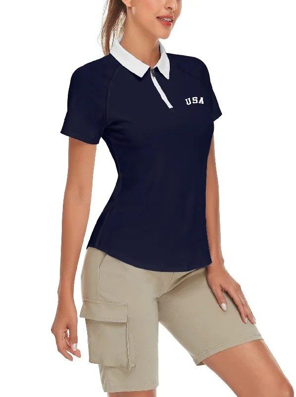 Letters and Flag Short-sleeve Golf Polo for Women