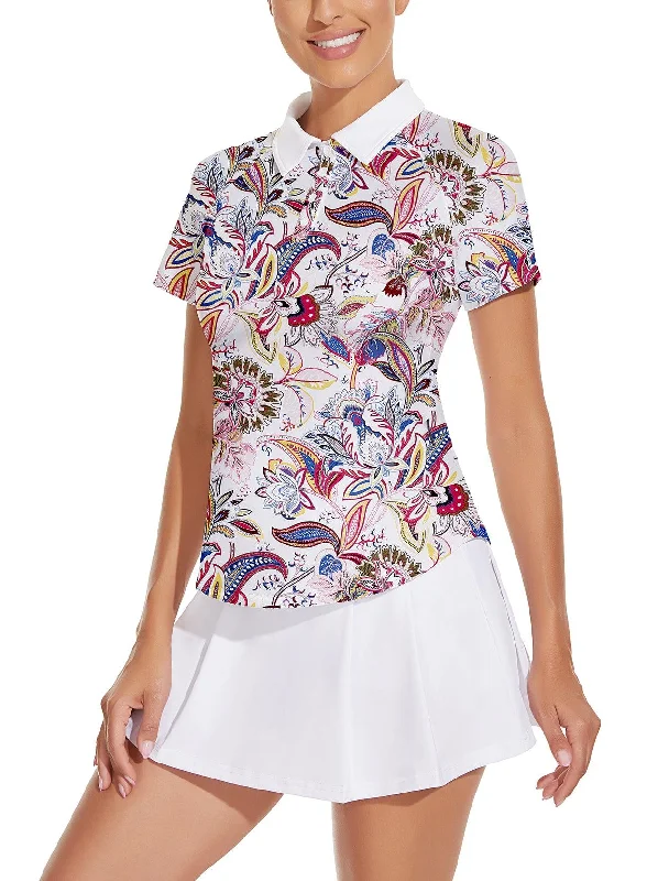 Colorful Floral V-neck Short-sleeved Polo Golf and Tennis Top