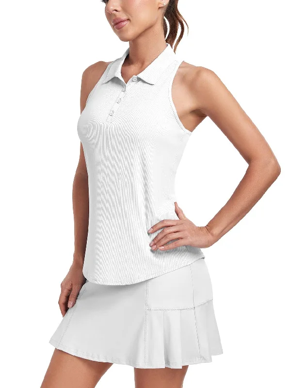 White Racerback Golf Polo Shirt For Women