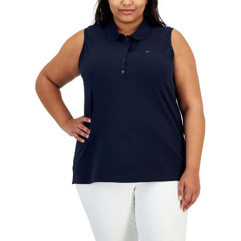 Tommy Hilfiger Womens Plus Collared Ribbed Trim Polo Top