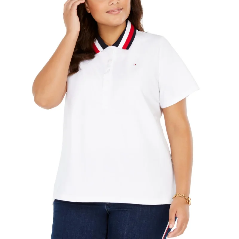 Tommy Hilfiger Womens Plus Cotton Short Sleeve Polo Top