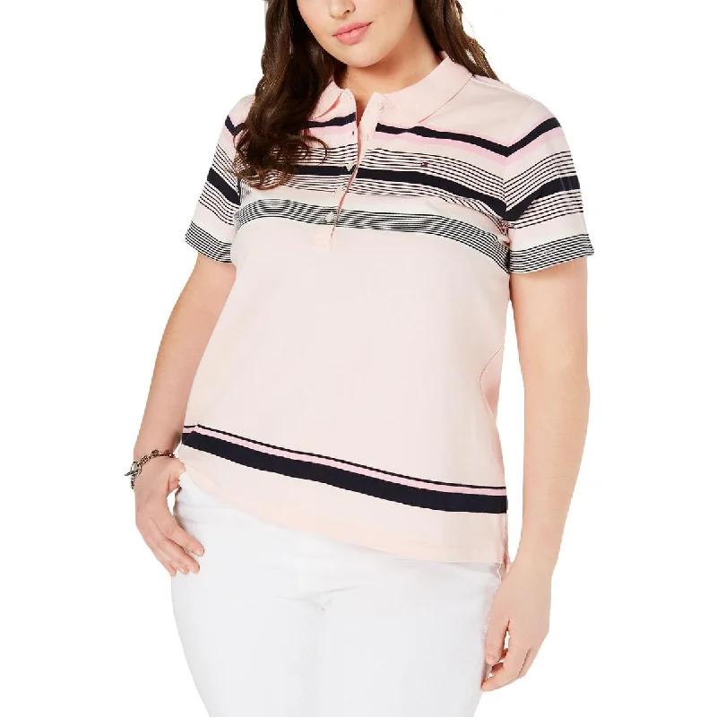 Tommy Hilfiger Womens Plus Striped Collared Polo Top