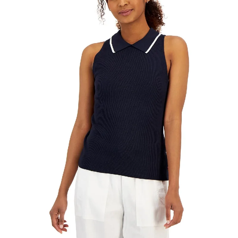 Tommy Hilfiger Womens Ribbed Pullover Polo Top