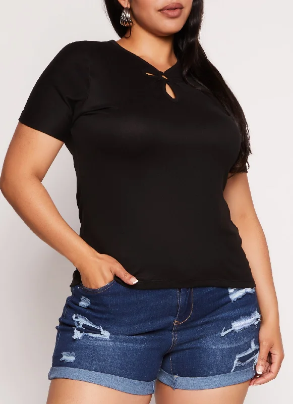 Plus Size O Ring Keyhole Short Sleeve Tee