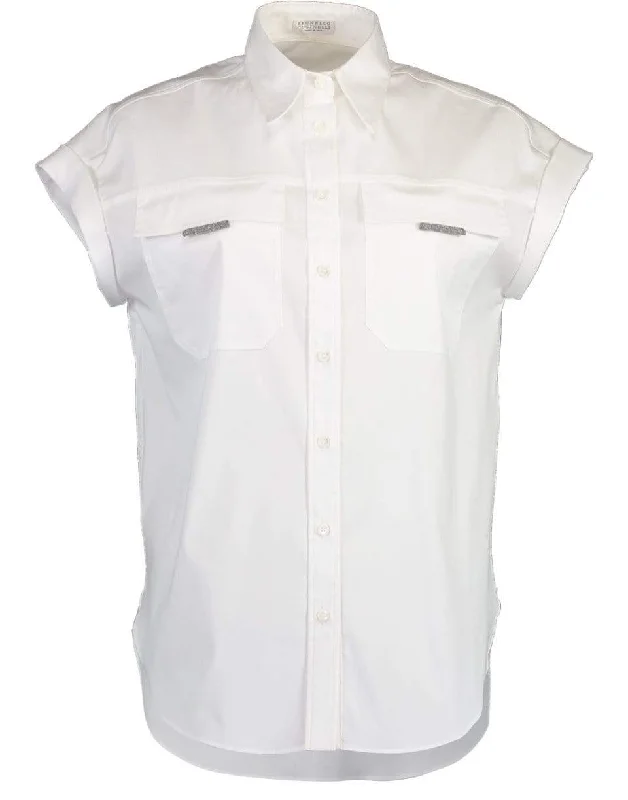 Cotton Stretch Poplin Short Sleeve Blouse